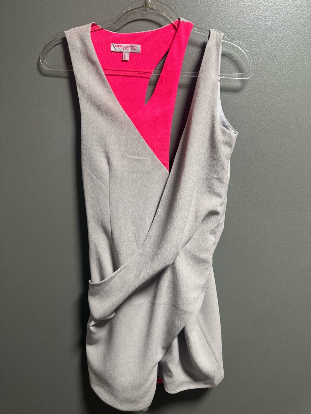 ASOS Petite Light Gray Mini Dress with Bright Pink Lining size 2